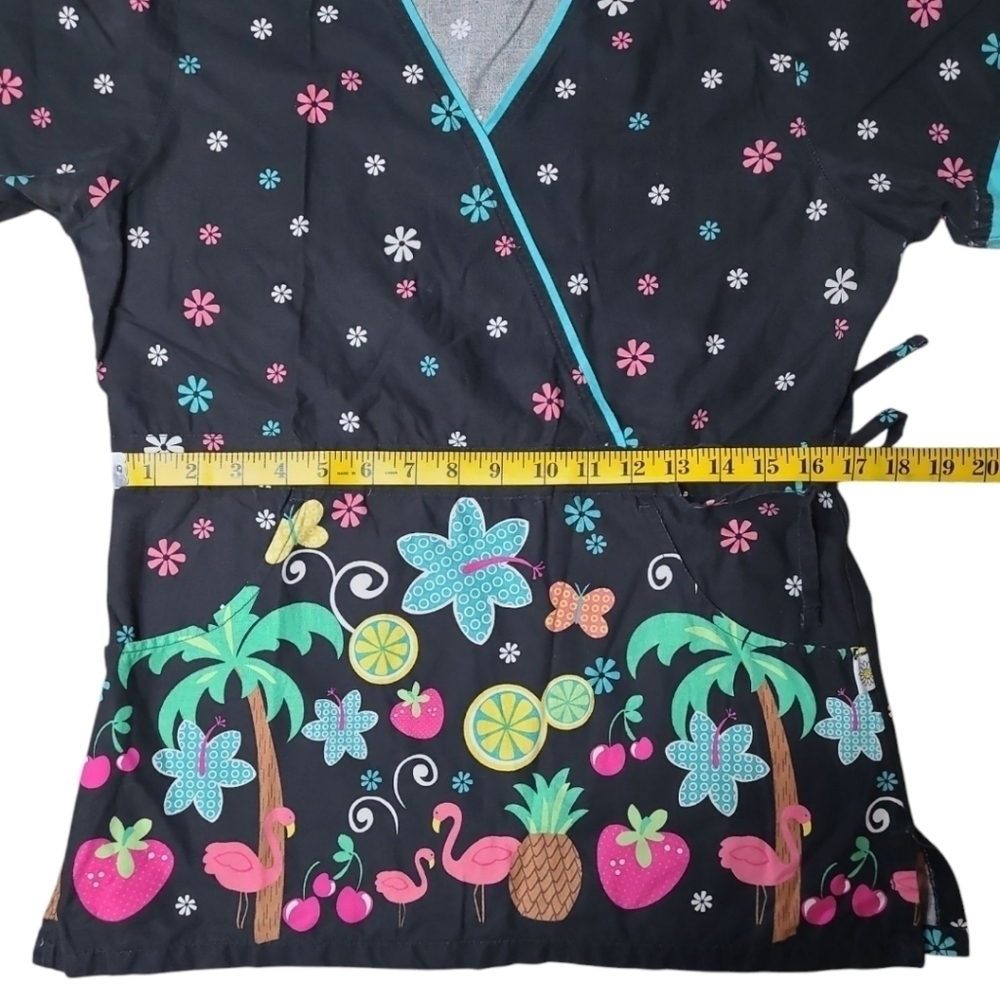 Colorful Contemporary Floral Tropical Print Scrub Top Size Small - Picture 5 of 8